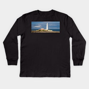 St Mary's Island & Lighthouse, Northumberland, North East England Kids Long Sleeve T-Shirt